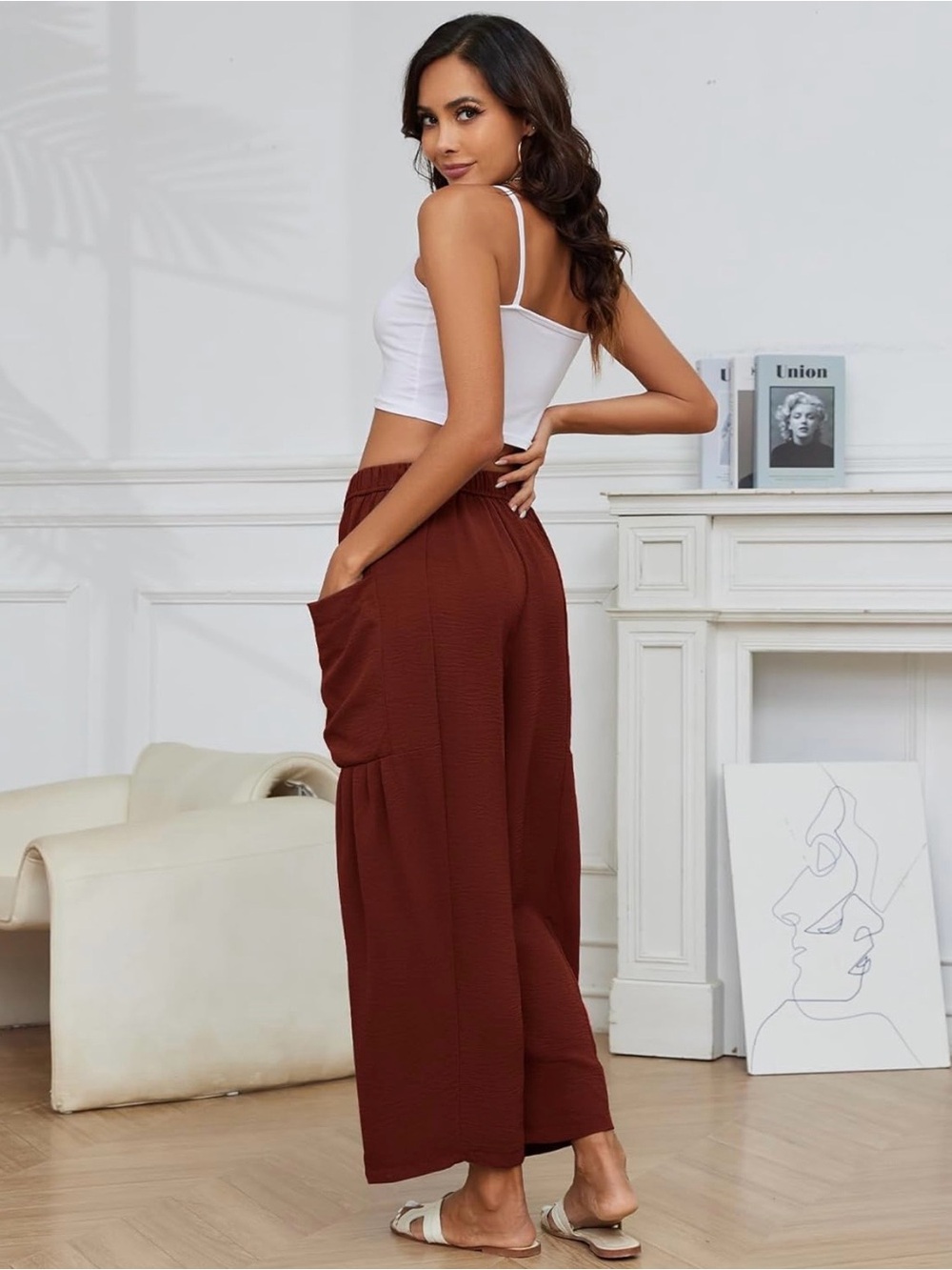 NWT Women’s Wide-Leg Drawstring Summer Pants in Brick! Size M/L - Picture 5 of 13